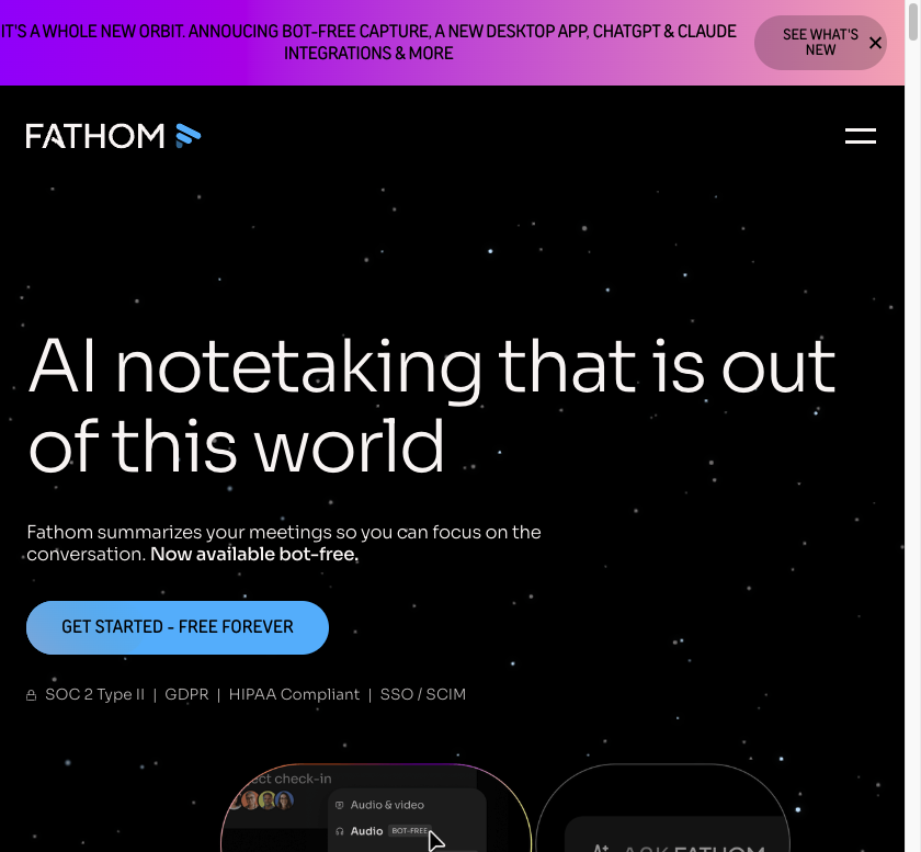 Screenshot of the official Fathom website
